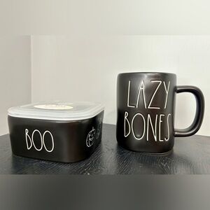 Rae Dunn Lazy Bones Mug Boo Container Black White NWT